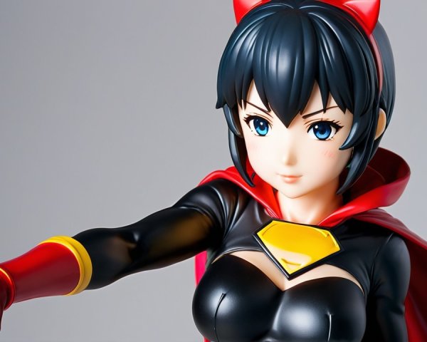 Female superhero in black and red costume with feline ears