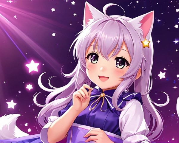 Cute anime character with silver hair and cat ears