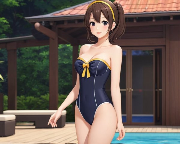 Cheerful Character by Poolside in Stylish Swimsuit