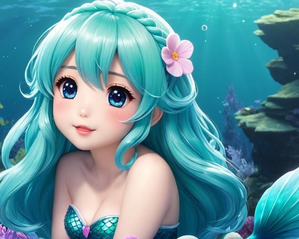 Whimsical Underwater Scene with a Mermaid and Coral