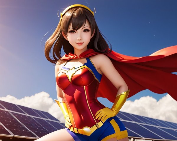 Heroic Female Character in Colorful Superhero Costume