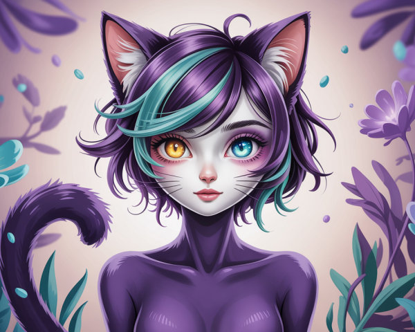 Anime Character with Cat Ears and Heterochromatic Eyes