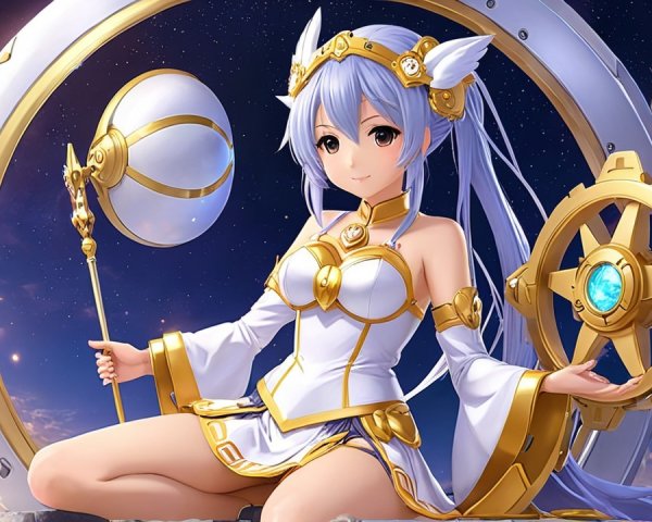 Fantastical Character in White and Gold Outfit