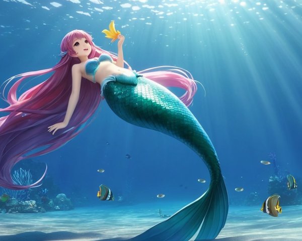 Vibrant Underwater Scene with Mermaid and Coral Reef