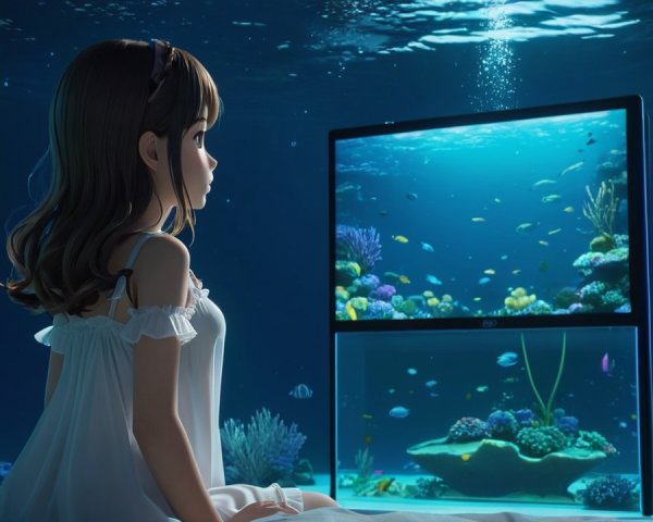 Underwater Scene of Girl by Vibrant Aquarium