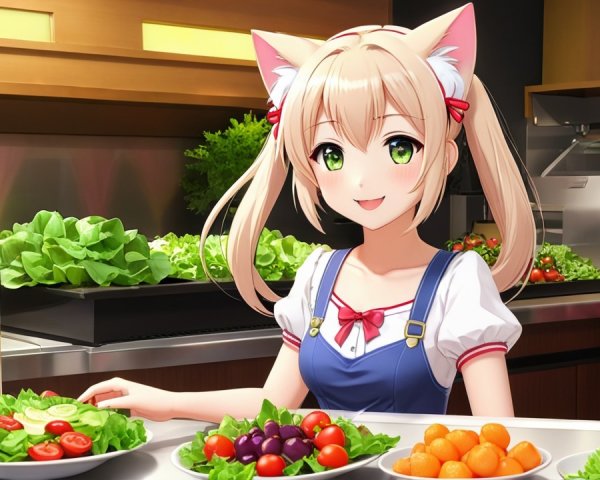 Cheerful Anime Girl in Colorful Kitchen Scene