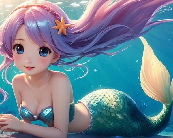 Whimsical Underwater Scene with Enchanting Mermaid