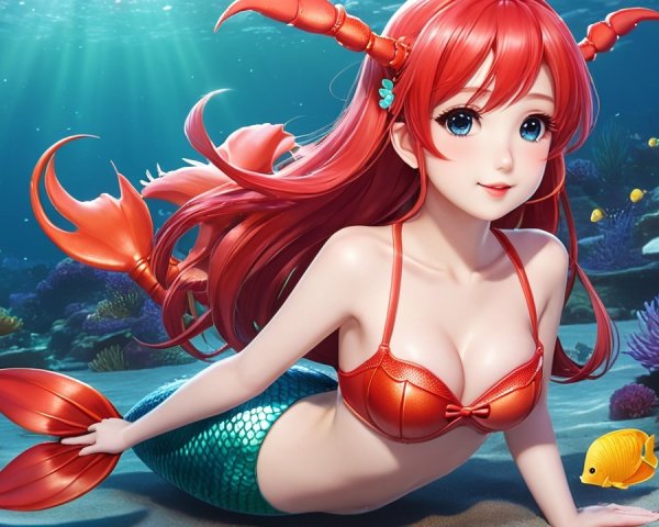 Vibrant Underwater Scene with a Mermaid and Coral