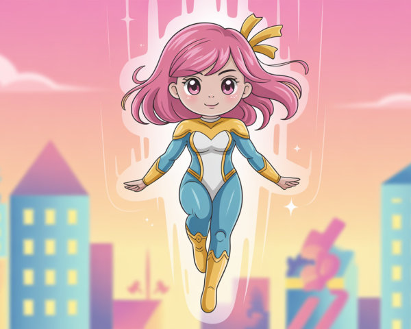 Whimsical Anime Girl in Superhero Costume with Aura