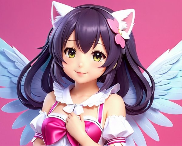 Charming Character with Fluffy Wings and Cat Ears
