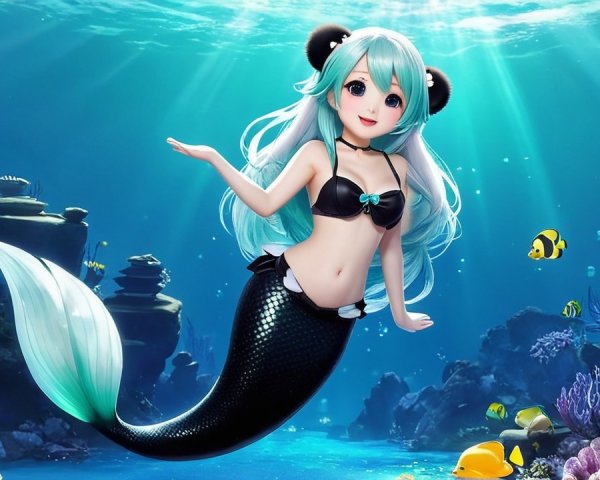 Whimsical Mermaid in Vibrant Underwater Scene