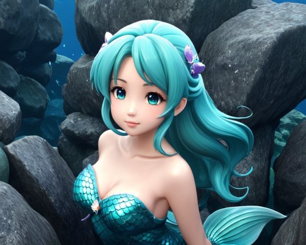 Vibrant Underwater Scene with Mermaid and Accessories