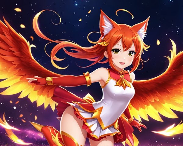 Vibrant Anime Character with Fox Ears and Wings