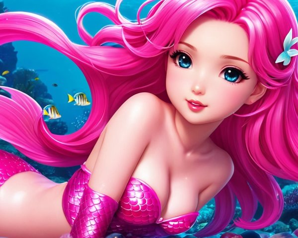 Vibrant Underwater Scene with Mermaid and Coral