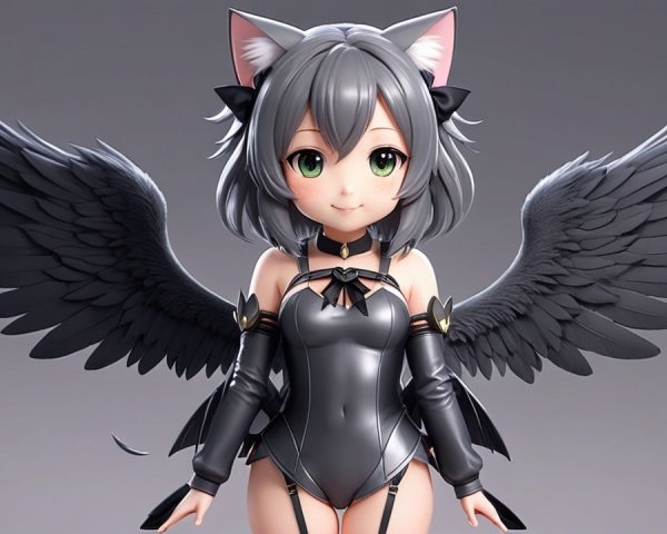 Anime Character with Gray Hair and Cat Ears