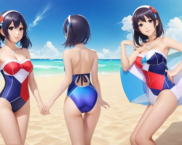 Stylized Animated Character at the Beach in Swimsuit