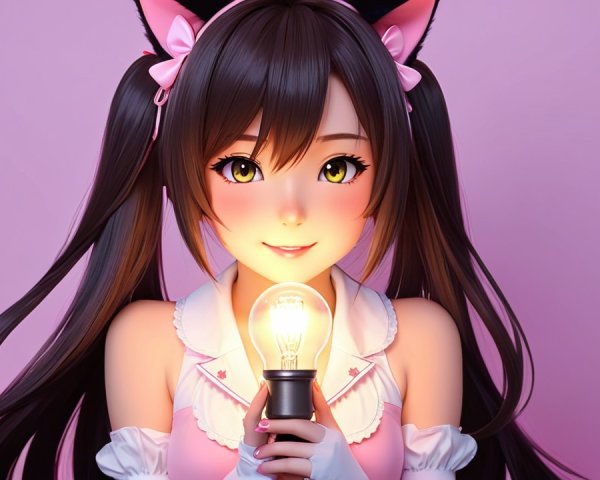 Cute animated character with cat ears and pink outfit