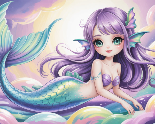 Chibi Mermaid with Purple Hair and Sparkling Scales