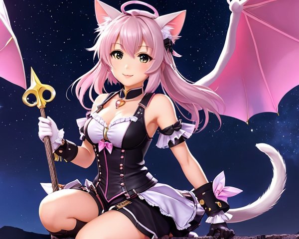 Fantasy Character with Cat Ears and Dragon Wings
