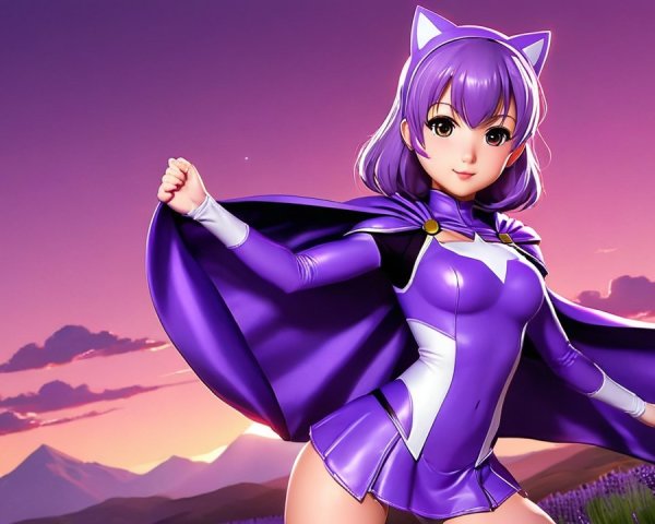 Anime Character in Vibrant Sunset Landscape