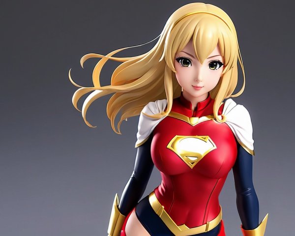 Superheroine in Red and Blue Costume with Cape