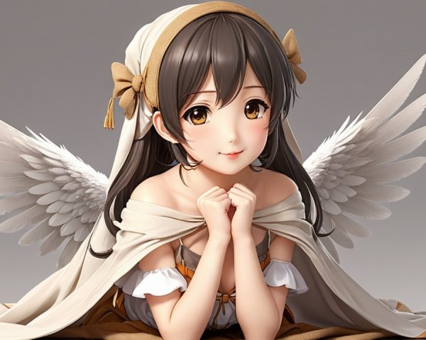 Young girl with angel wings in serene pose