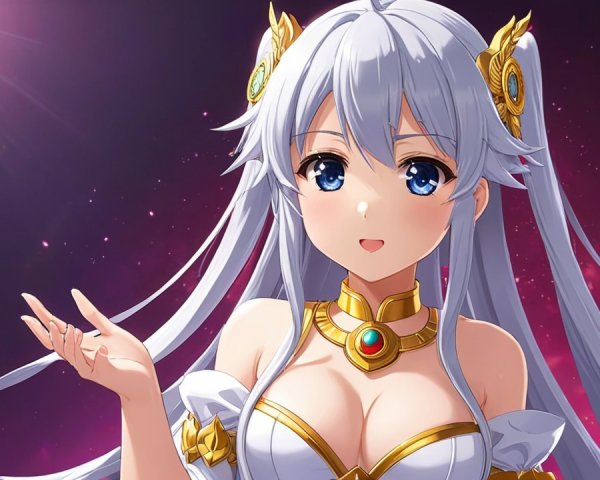 Anime character with silver hair in cosmic setting