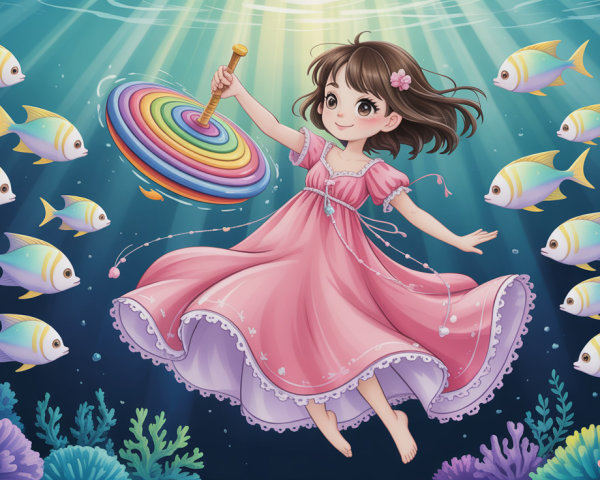 Underwater Anime Illustration of a Playful Girl