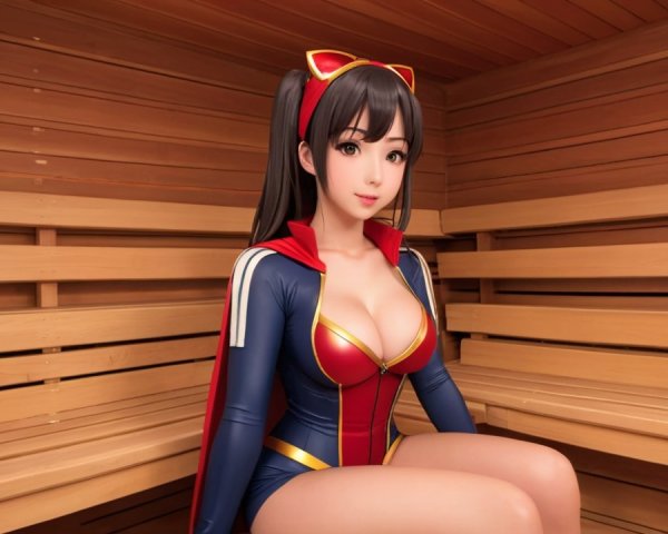 Stylized Animated Female Character in Wooden Sauna
