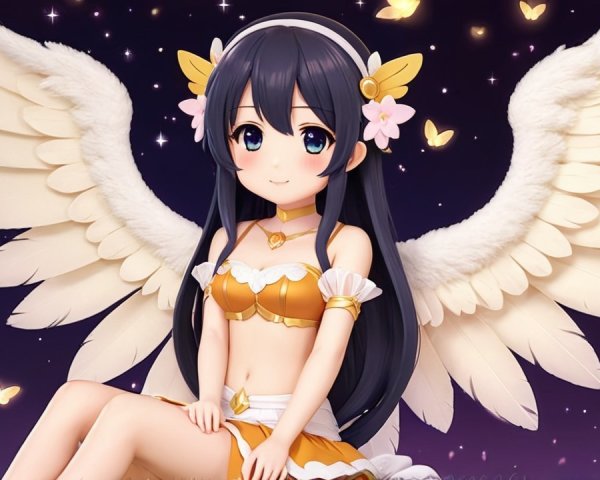 Fantastical character with flowers and decorative wings