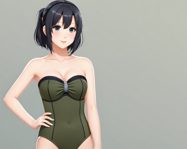Stylized Animated Character in Dark Green Swimsuit