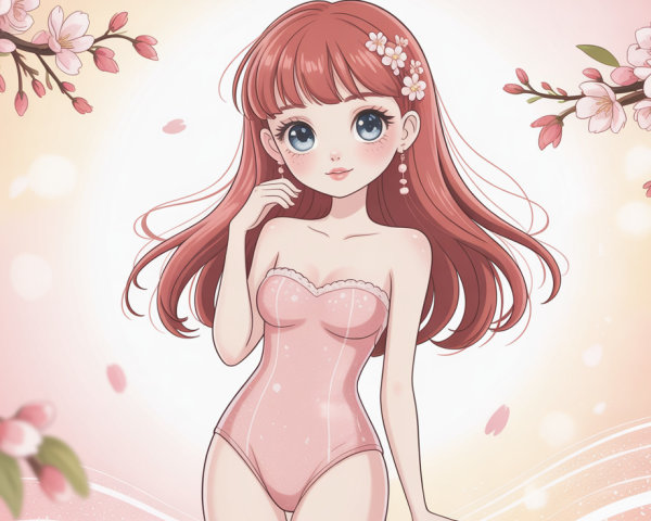 Anime Illustration of a Cute Girl with Red Hair