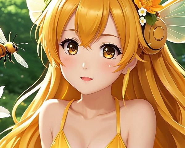 Young Woman with Golden Hair in a Flower Garden