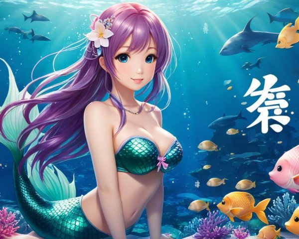 Vibrant Underwater Scene with Mermaid and Coral Reef