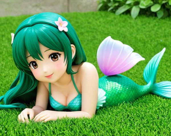 Mermaid Figure with Teal Hair and Green Tail