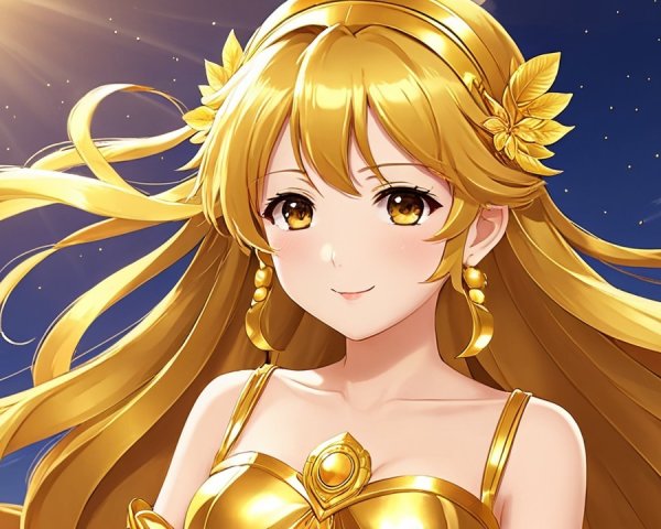 Radiant Character with Golden Hair and Elegant Outfit