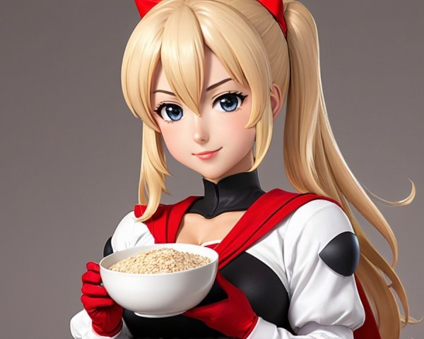 Stylized female character with blonde hair and blue eyes