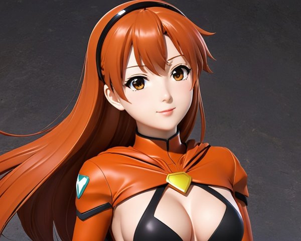 Stylized anime character with orange hair and outfit