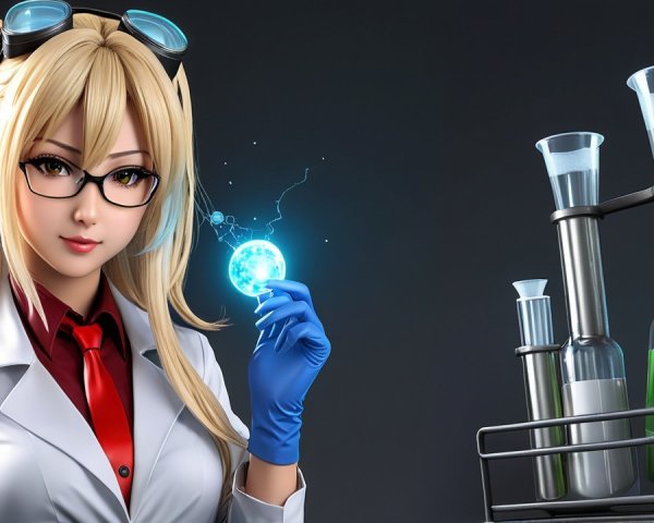Young Female Scientist in Laboratory with Glassware