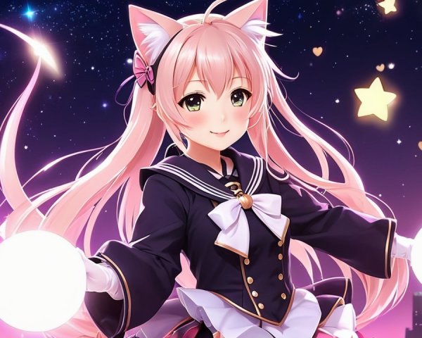Enchanting Character with Pink Hair and Cat Ears
