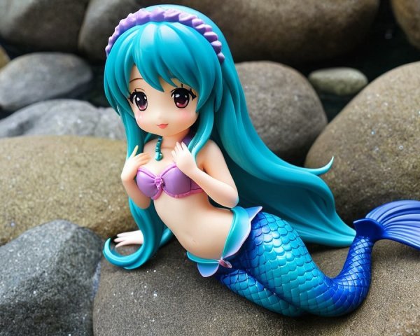 Mermaid Figure with Teal Hair and Shimmering Tail