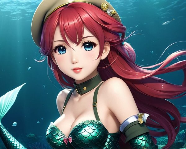 Underwater Scene with Animated Mermaid and Coral
