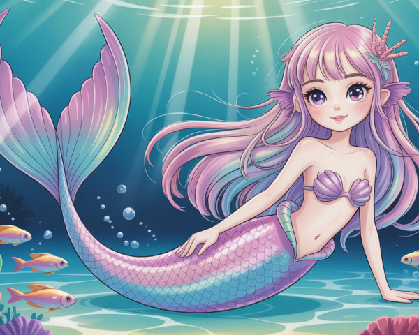 Colorful Mermaid Illustration in Coral Reef Setting