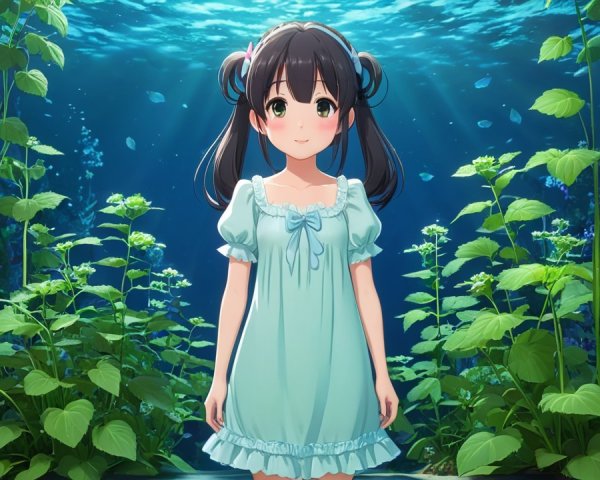 Underwater Scene of a Girl in Light Blue Dress