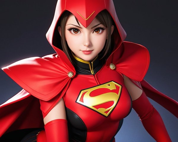 Stylized Female Superhero in Red and Gold Outfit