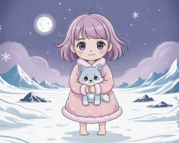 Child with Plush Fox in Winter Wonderland Setting