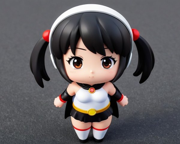 Chibi-Style Figure with Brown Eyes and Playful Outfit