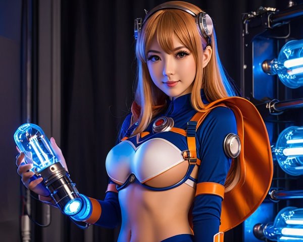 Futuristic Character in Vibrant Sci-Fi Outfit