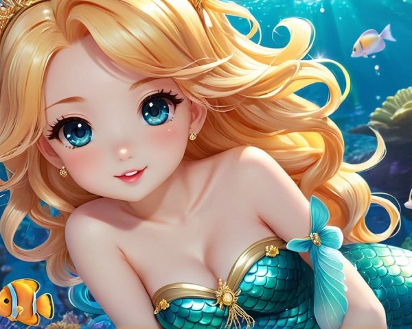 Underwater Scene with Mermaid and Coral Reefs