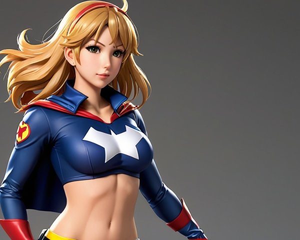 Heroic Female Character in Blue and Red Costume